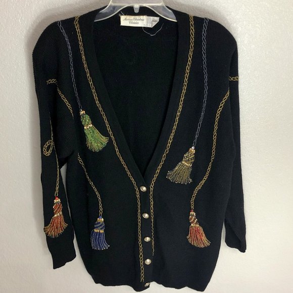 Stunning 80s Vintage Beaded Cardigan Sweater - Size Women's Large (L) - Picture 1 of 9